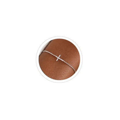 Moodear Cross Bracelet for Women, Dainty Sterling Silver/Gold Plated Gift | Christian Religious Gifts for Teen, Stocking Stuffers, Adjustable Link Bracelets, Sparkling CZ Cross, Non Tarnish Jewelry - color: CZ Silver Cross Bracelet