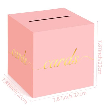 Pink Card Box Gold Foil Wedding Favors Gift Card Boxes Post Box Receiving Money Box Holder for Wedding Reception, Baby Showers, Anniversary, Birthday Party, Retirement, Graduation Envelope Holder - color: Pink and Gold
