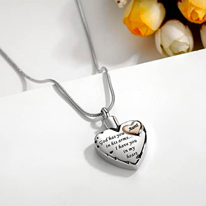 Heart Urn Necklace for Ashes Women Men Cremation Jewelry for Ashes Cremation Necklace In Memory of Loved One Grandpa Grandma Dad Mom Uncle Aunt Brother Sister Daughter Son - style: Aunt
