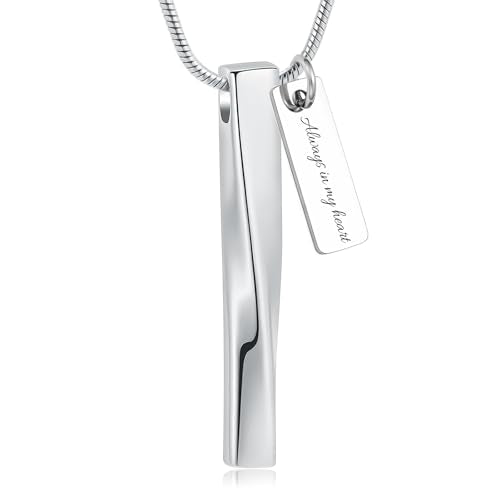 Urn Necklace for Ashes Twist Strip Cremation Jewelry Bar Ashes Necklace Memorial Keepsake Urn Pendant for Women Men Always In My Heart - color: Silver-Always