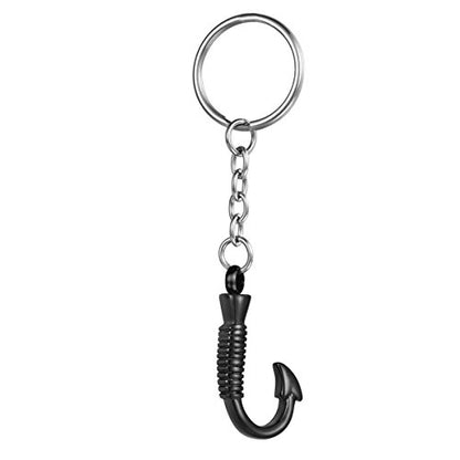 Urn Keychain Fish Hook Memorial Keepsake Ashes Holder Cremation Jewelry Pendant, Black - color: Black
