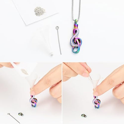 XSMZB Cremation Jewelry Crystal Music Note Urn Necklace for Ashes Stainless Steel Necklace Urn Cremation Memorial Ashes Holder Keepsake Pendant Locket - color: Colorful