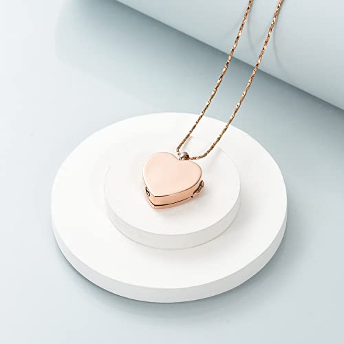 zeqingjw Glass Cremation Jewelry - Round Heart Memorial Urn Necklace for Ashes of Loved One - Stainless Steel Human Pet Dog Cat Keepsake Urn Pendant - color: A-Rose Gold