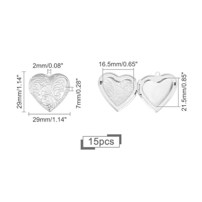 PH PandaHall About 15pcs Stainless Steel Locket Pendants Photo Frame Charms Heart Pendants Hypoallergenic Love Wedding Photo Charms for DIY Memorial Necklace Making 29x29x7mm, Hole 2mm - size: 29x29x7
