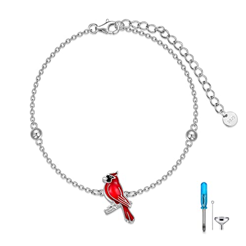 Butterfly/Sunflower/Red Cardinal/Hummingbird Cremation Jewelry 925 Sterling Silver Urn Bracelet Ashes Keepsake Hair Memorial Always in My Heart Locket for Women Mom - style: Cardinal