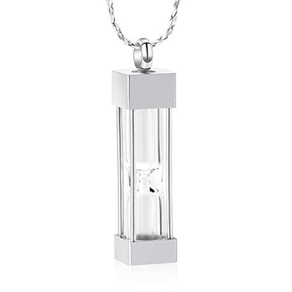 Imrsanl Glass Hourglass Urn Necklace Cremation Jewelry for Ashes - color: Silver