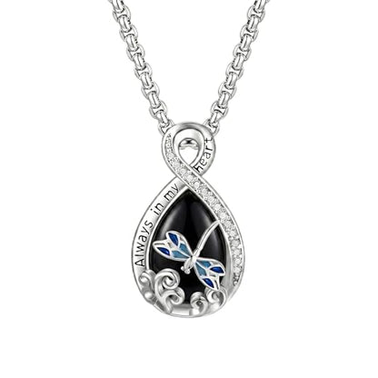 Urn Necklace for Ashes Blue opal Cremation Necklace Keepsake Memory Jewelry for Ashes of Loved Ones Keepsake - style: Dragonfly Obsidian