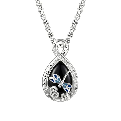 Urn Necklace for Ashes Blue opal Cremation Necklace Keepsake Memory Jewelry for Ashes of Loved Ones Keepsake - style: Dragonfly Obsidian