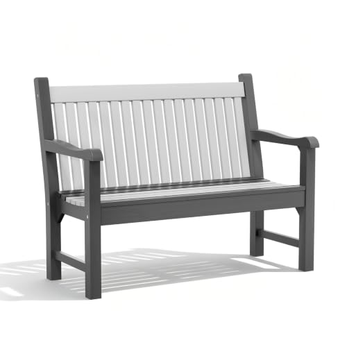 2-Person Outdoor Bench with 700 Lbs Weight Capacity, Dark Grey | Poly Lumber Weatherproof Garden Bench Seating for Porch, Balcony and Park, All-Weather Patio Bench Furniture - color: Dark Grey