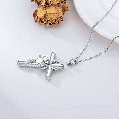 Cross Urn Necklace for Ashes 925 Sterling Silver Cremation Jewelry with Funnel Filler Kit Ashes Necklace for Human Women Girl Pets - color: A_Clear Butterfly Urn Necklace, style: Non-personalized