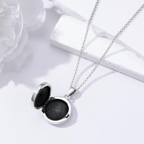 Round Locket Necklace 925 Sterling Silver Filigree/Flower Locket Necklace That Holds Pictures Birthday Christmas Jewelry Gifts for Women - color: 07-Sunflower Locket