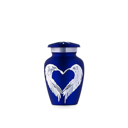 Angel Wings Blue Small Urns for Ashes - Mini Urns for Ashes - Tiny Keepsake Urns for Human Ashes - Capacity 3 Teaspoon - Height 3 Inches Bag. - color: Blue