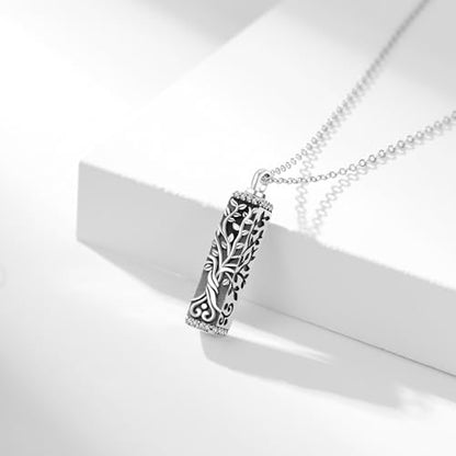 Sterling Silver Tree of Life Flower Celtic Cremation Ashes Urn Pendant Necklace for Women - color: Bar *Treelife Sty1(Zircon)