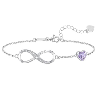 CDE 925 Sterling Silver Infinity Birthstone Bracelet Jewelry Gift for Women | Hypoallergenic,Non Tarnish,Heart CZ,Nickel-Free & Lead-Free,Anniversary Christmas Birthday Idea Gifts for Wife Girlfriend Her - color: 06-June