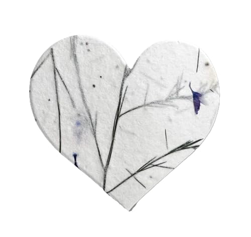 Of The Earth Handmade Paper - Wildflower Seed Paper Large Hearts - Recycled Flower Petals - Set of 24 (30s Bachelor Button & Fern) - color: 30s Bachelor Button & Fern
