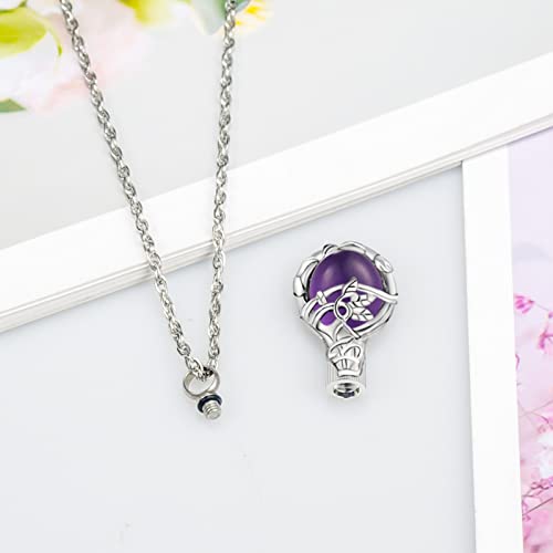 Gredstar Tree of Life Urn Necklace for Ashes, Birthstone Memorial Pendant | Teardrop Design, Love Symbol Detail, 12 Birthstone Colors, Stainless Steel, Ashes Holder, Funnel Kit Included - color: February