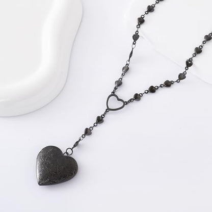 Personalized Heart Locket Necklace for Women Stainless Steel- Heart Necklace - color: Black-D