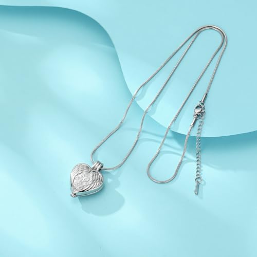 zeqingjw Pet Cremation Jewelry for Ashes Pendant Paw Print Pet Heart Urn Necklace Memorial Keepsake Jewelry for Pet/Dog's/Cat's Ashes - color: Wing Heart-Silver