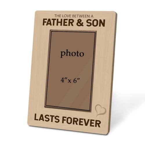 Father and Son Picture Frame Holds 4 x 6 Photo, Rustic Wooden Tabletop Keepsake with Lasts Forever Message, First Father’s Day Meaningful Gift - color: Father01