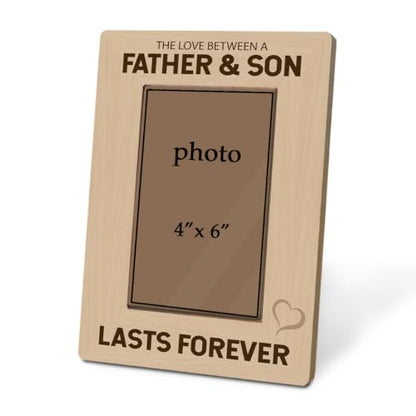 Father and Son Picture Frame Holds 4 x 6 Photo, Rustic Wooden Tabletop Keepsake with Lasts Forever Message, First Father’s Day Meaningful Gift - color: Father01