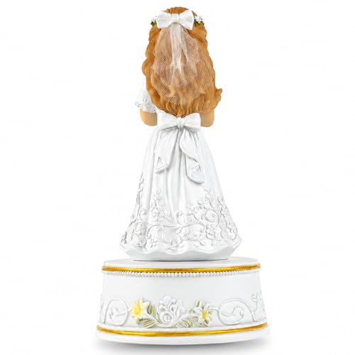 AIDLNS First Holy Communion Gifts for Girls, Plays The Lord's Prayer, Catholic Music Box Keepsake, Hand-Painted Resin White Dress Girl Figurine, Religious Collectible Decor