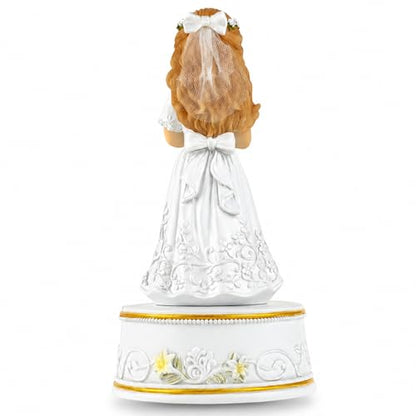 AIDLNS First Holy Communion Gifts for Girls, Plays The Lord's Prayer, Catholic Music Box Keepsake, Hand-Painted Resin White Dress Girl Figurine, Religious Collectible Decor