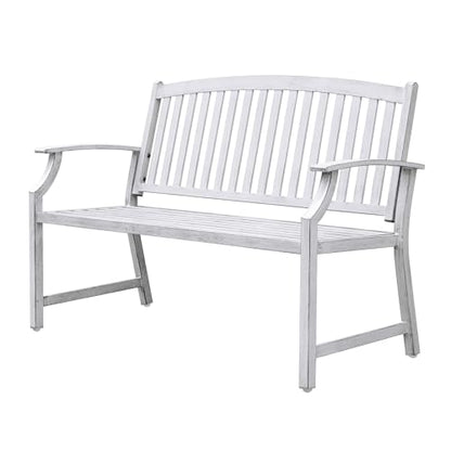 Grand patio 52" Farmhouse Outdoor Bench with Armrest, Gray-White | Anti-rust Aluminum Frame, Faux Wood Grain Finish, for Front Porch, Yard, Park, Garden - color: Gray-white