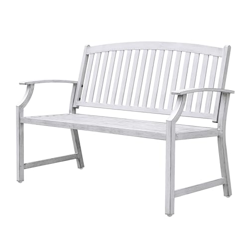 Grand patio 52" Farmhouse Outdoor Bench with Armrest, Gray-White | Anti-rust Aluminum Frame, Faux Wood Grain Finish, for Front Porch, Yard, Park, Garden - color: Gray-white