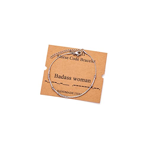 Morse Code Bracelets for Women, Gold Silver Stainless Steel Beads Bracelets - style: B*d*ss woman-Silver