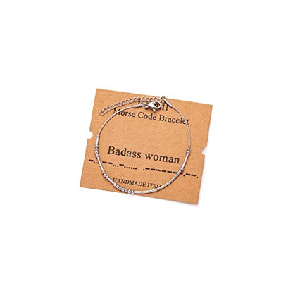 Morse Code Bracelets for Women, Gold Silver Stainless Steel Beads Bracelets - style: B*d*ss woman-Silver
