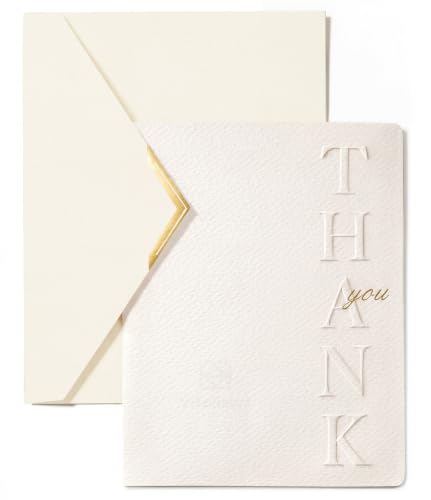 Vitalizart Debossed Thank You Cards with Envelopes 32 Pack 4.3" x 5.5" | 250 gsm Thick Textured Cardstock, Elegant Foil Design, Blank Inside for Business Wedding Bridal Shower Baby Shower Graduation - color: White Card White Envelope, size: 32 pcs