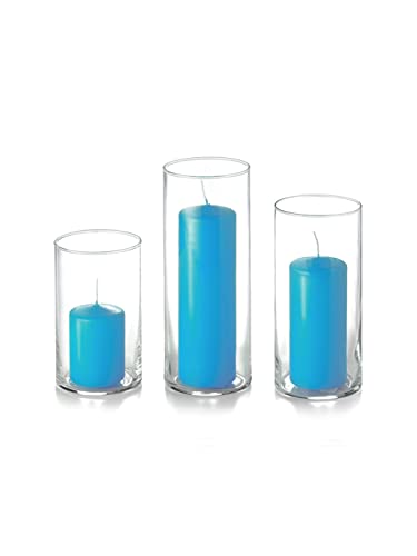 yummi Set of 36 Slim Pillars and Cylinder Vases - Caribbean Blue - color: Caribbean Blue