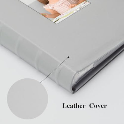 Vienrose Photo Album 4x6 300 Photos PU Leather Cover Grey | Memo Area, Personalized Window, Slip-In Pockets, Acid-Free & PVC-Free, Store Wedding Baby Vacation Memories - color: Grey