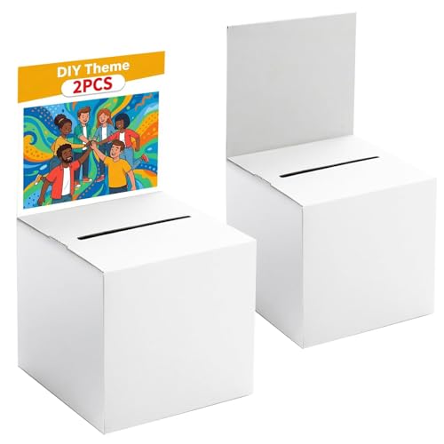 2 Pack Raffle Box Ballot Box with Slot, 6 x 6 x 6 Inch White Cardboard Suggestion Box with Removable Header, for Collecting Business Card Voting Contest Fundraising Donation and Suggestion - color: White, size: 2Pack