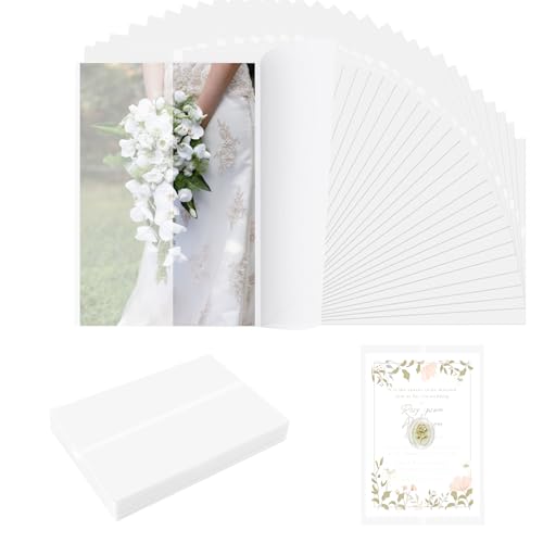 50 Pre-Folded Vellum Jackets for 5x7 Cards | Pre-Folded 5x7 Wraps, 115gsm Vellum, Matte Finish, Printer-Friendly, for Weddings, Birthdays, Thank You Cards - color: Translucent Vellum Jacket, size: 5x7