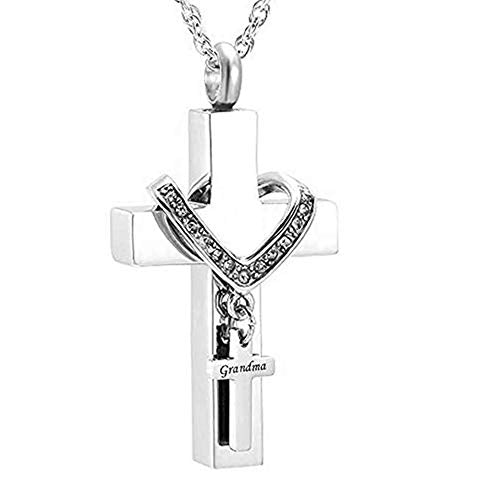 Cross Urn Necklaces for Ashes Cremation Crucifix Keepsake Memorial Pendant Necklace - style: Grandma
