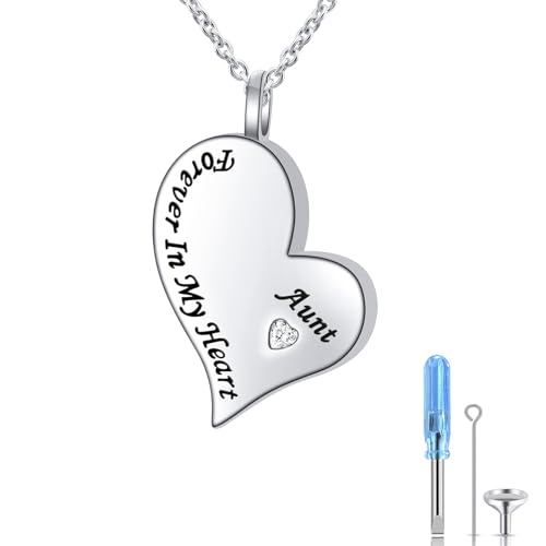Ladytree 925 Sterling Silver Cremation Urn Necklace for Ashes - style: Aunt
