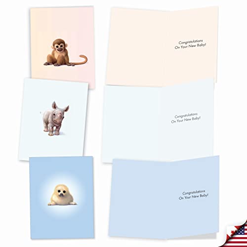 The Best Card Company 20 Assorted Baby Notecards Box Set 4 x 5.12 Inch with Envelopes (10 Designs, 2 Each) Zoo little ones AM6726BBG-B2x10 - style: Zoo Babies Baby