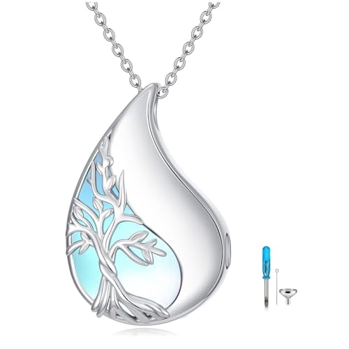 Urn Necklace for Women Sterling Silver Meaningful Memorial Jewelry | Paw Print/Butterfly/Dragonfly/Bird/Dolphin/Mountain/Tree of Life Urn Necklace for Ashes Cremation Keepsake Jewelry for Women - style: Tree of life