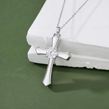 YYB Urn Necklace for Ashes Women Heart Birthstone Cross Cremation Jewelry | Memorial Keepsake Funeral Jewelry for Loved Ones (with Funnel Filler) - color: 04--Synthetic Diamond April