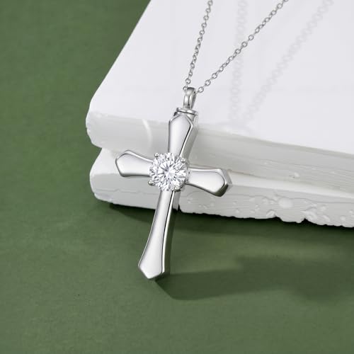YYB Urn Necklace for Ashes Women Heart Birthstone Cross Cremation Jewelry | Memorial Keepsake Funeral Jewelry for Loved Ones (with Funnel Filler) - color: 04--Synthetic Diamond April