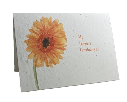 Of The Earth Handmade Paper - Plantable Wildflower Seed Folding Card - Sympathy Designs - 5" x 7" - Set of 3 - w/Recycled Envelopes (Orange Floral) - color: Orange Floral