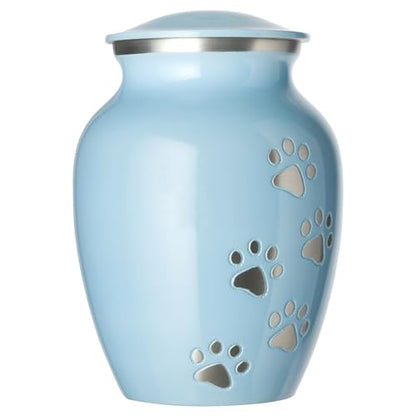Ottillie Legacy Lt Blue/Pewter/Vert Urn, up to 25lbs - color: Baby Blue, Vertical Pewter Paws, size: Small