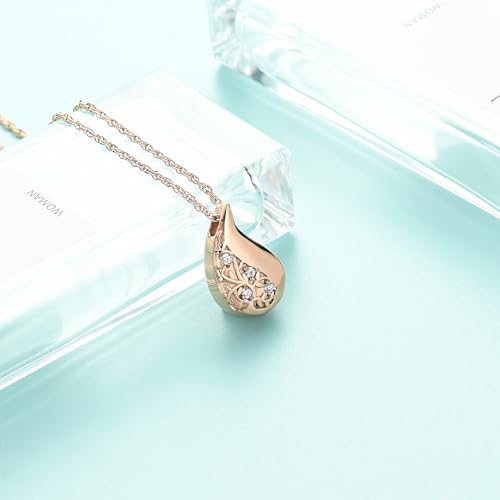 Tree of Life Teardrop Urn Necklace for Ashes Teardrop Crystal Cremation Jewelry Celtic knot Ashes Pendant Stainless Steel Keepsake Memorial Jewelry for Women Men - color: Rosegold