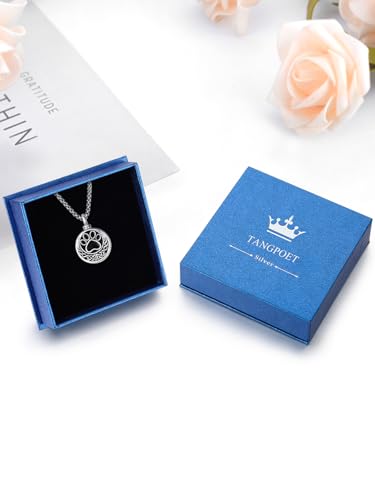 TANGPOET Paw Print Urn Necklace For Pet Ashes, Dog Cat Ashes Necklace for Men Women, 925 Sterling Silver Cremation Keepsake Memorial Jewelry Gifts - style: Round
