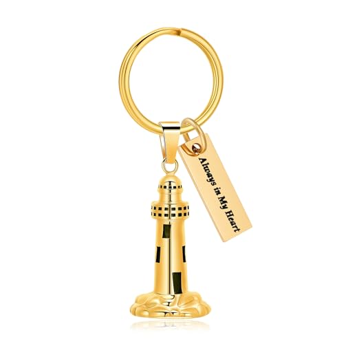 Oinsi Urn Necklace for Ashes Men's Cremation Jewelry Lighthouse Memorial Urn Necklace For Loves One Ashes Holder with Filling Kits - color: Gold (Keychain)