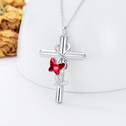 Cross Urn Necklace for Ashes 925 Sterling Silver Cremation Jewelry with Funnel Filler Kit Ashes Necklace for Human Women Girl Pets - color: A_Red Butterfly Urn Necklace, style: Personalized