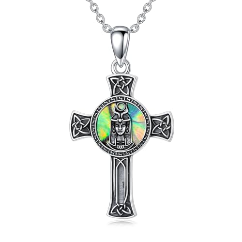 PROESS Cross Necklace for Women Men Sterling Silver Rose/Sunflower Cross Pendant Religious Jewelry Christmas Birthday Mothers' Day Gifts - color: 19-ISIS Goddess