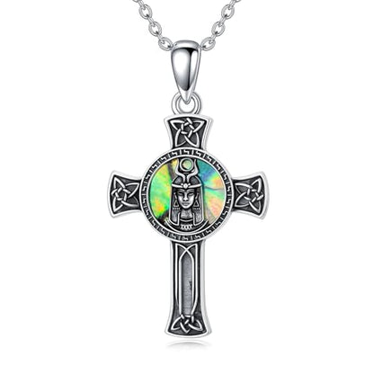 PROESS Cross Necklace for Women Men Sterling Silver Rose/Sunflower Cross Pendant Religious Jewelry Christmas Birthday Mothers' Day Gifts - color: 19-ISIS Goddess