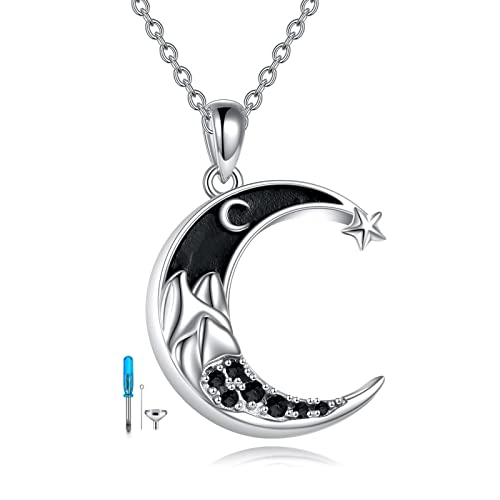 CRMAD Hummingbird/turtle/heart/dragonfly/bee/moon/tree of life Urn Necklace for Ashes Sterling Silver Jewelry for Women Memory Necklace - style: moon